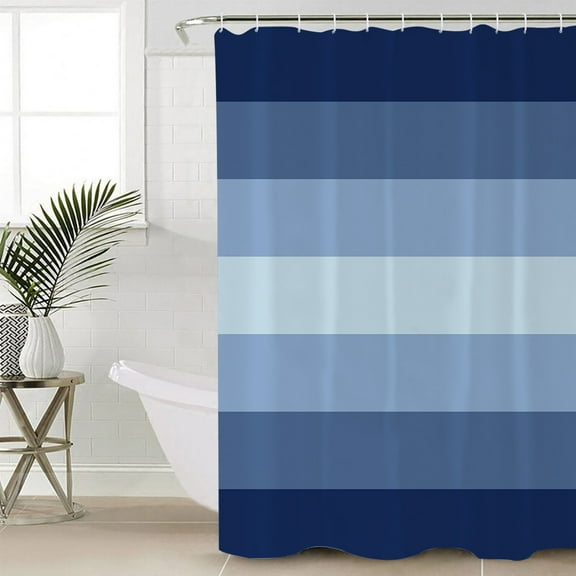 Navy Blue Stripes, Bathroom Curtain 96 Inch Shower Curtain with Hooks, Gradient Modern Minimalist Geometric Waterproof Polyester Bath Curtain Washable Bathtub Curtain 72''x 96''
