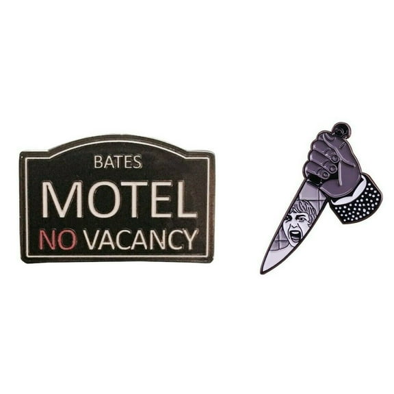 Psycho Bates Motel No Vacancy and Knife 1 Inch Tall Enamel Metal Pin Set of 2