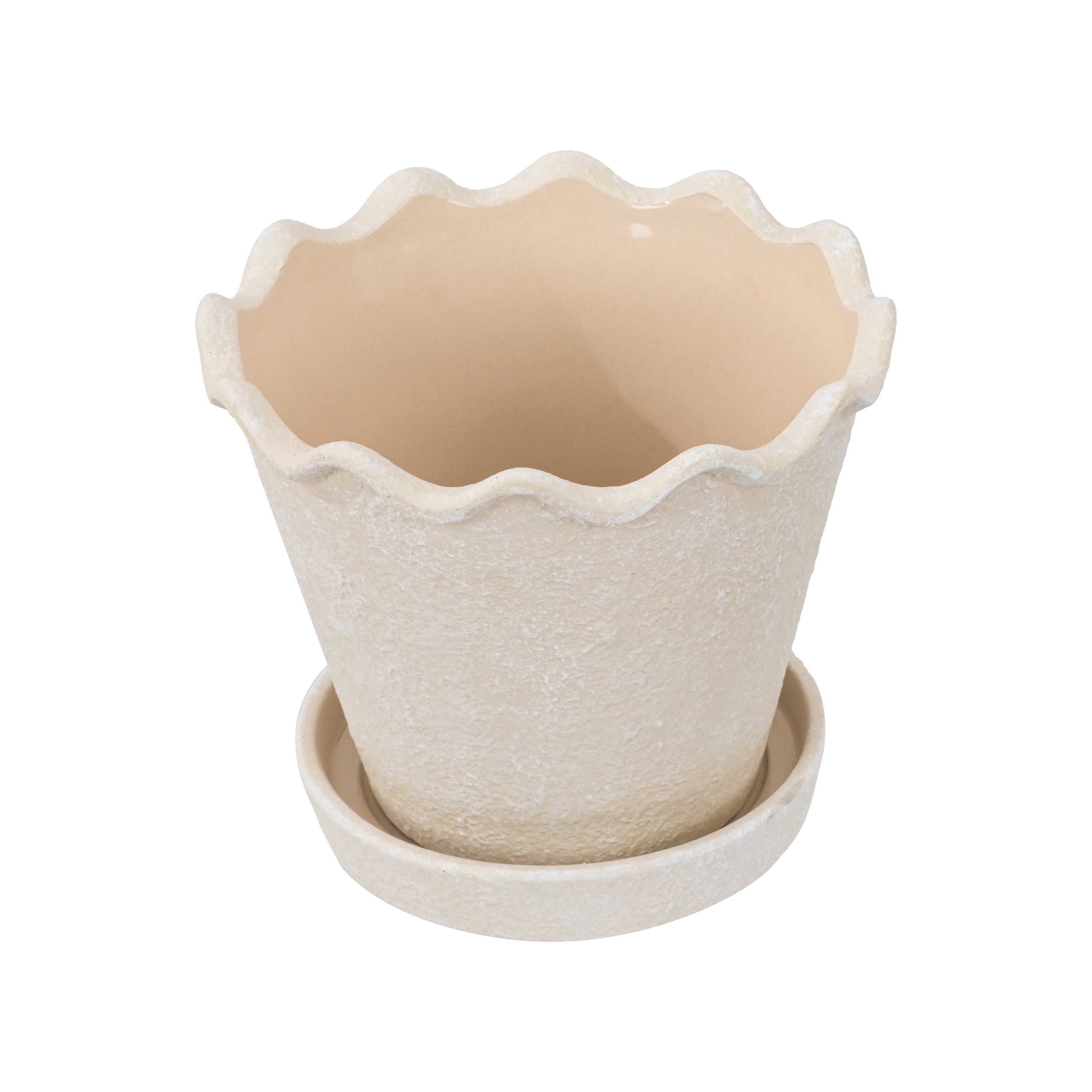 My Texas House Wave Ceramic Planter Pot, Cream, 8 inch