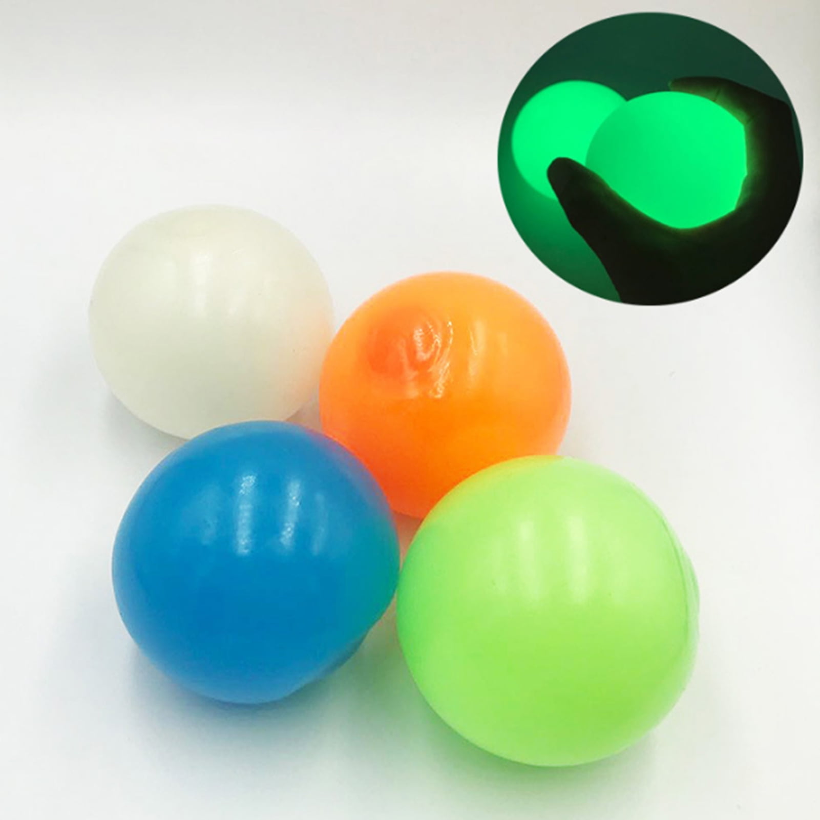 4PCS Ceiling Balls Glow in The Dark-Fluorescent Sticky Wall Balls Sticky for Ceiling Target Ball Decompression Relax Toy 