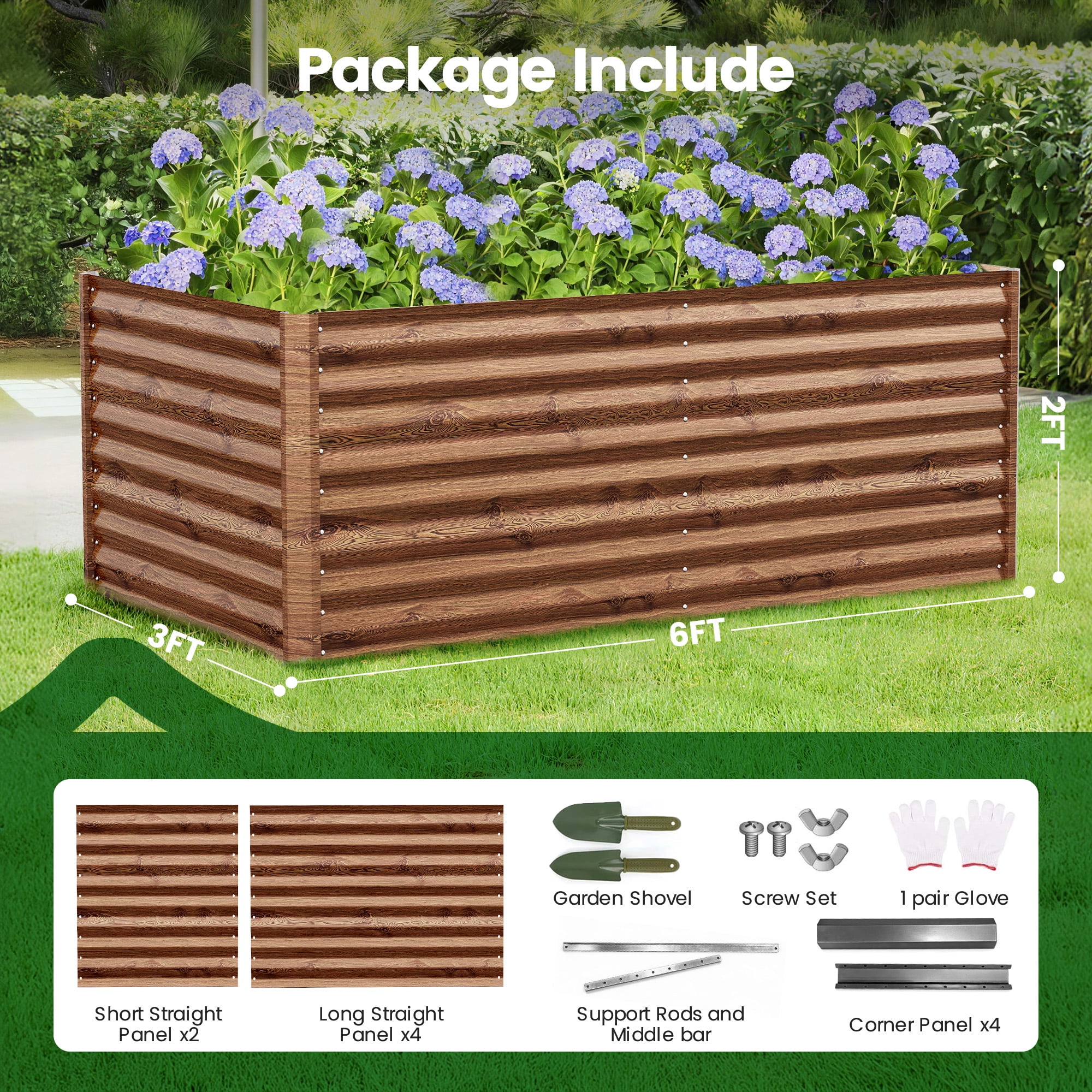 GVDV Raised Garden Bed 6x3x2ft Outdoor, Metal Raised Bed Kit for Backyard, Deep Root Planter Box for Gardening Vegetables, Fruits, Flowers, Rust-Proof, Easy Assembly