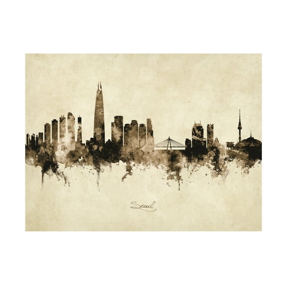 Michael Tompsett 'Seoul Skyline South Korea Vintage' Canvas Art