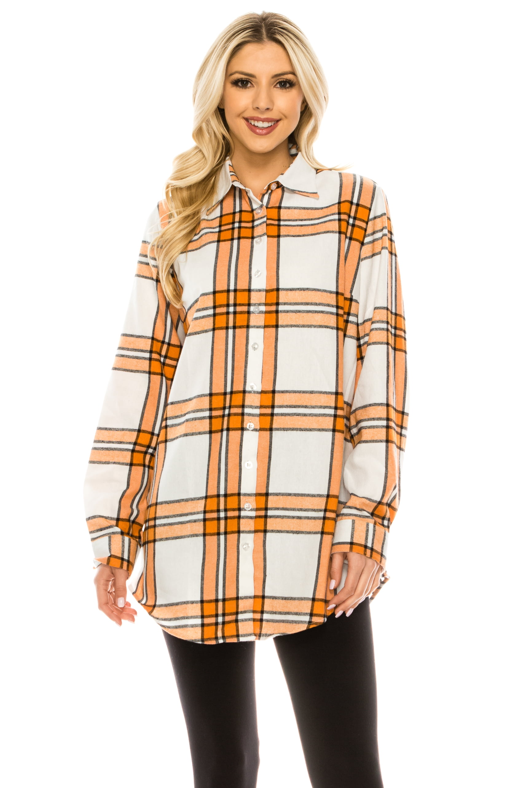 Haute Edition Women's Long Button Down Flannel Tunic Shirt with Plus