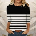 thumbnail image 2 of Dazajoo 3/4 Sleeve Shirts for Women Color Block Crew Neck Tops 2024 Womens Striped Casual Summer Blouses,Black,M, 2 of 3