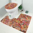 thumbnail image 2 of Red Pioneer Flower and Paisley Pattern Bathroom Rugs Sets 3 Piece,Toilet Cover Set,Absorbent Non Slip Bathroom Mats Sets with U-Shaped Contour Rug Toilet Rug Set, 2 of 5