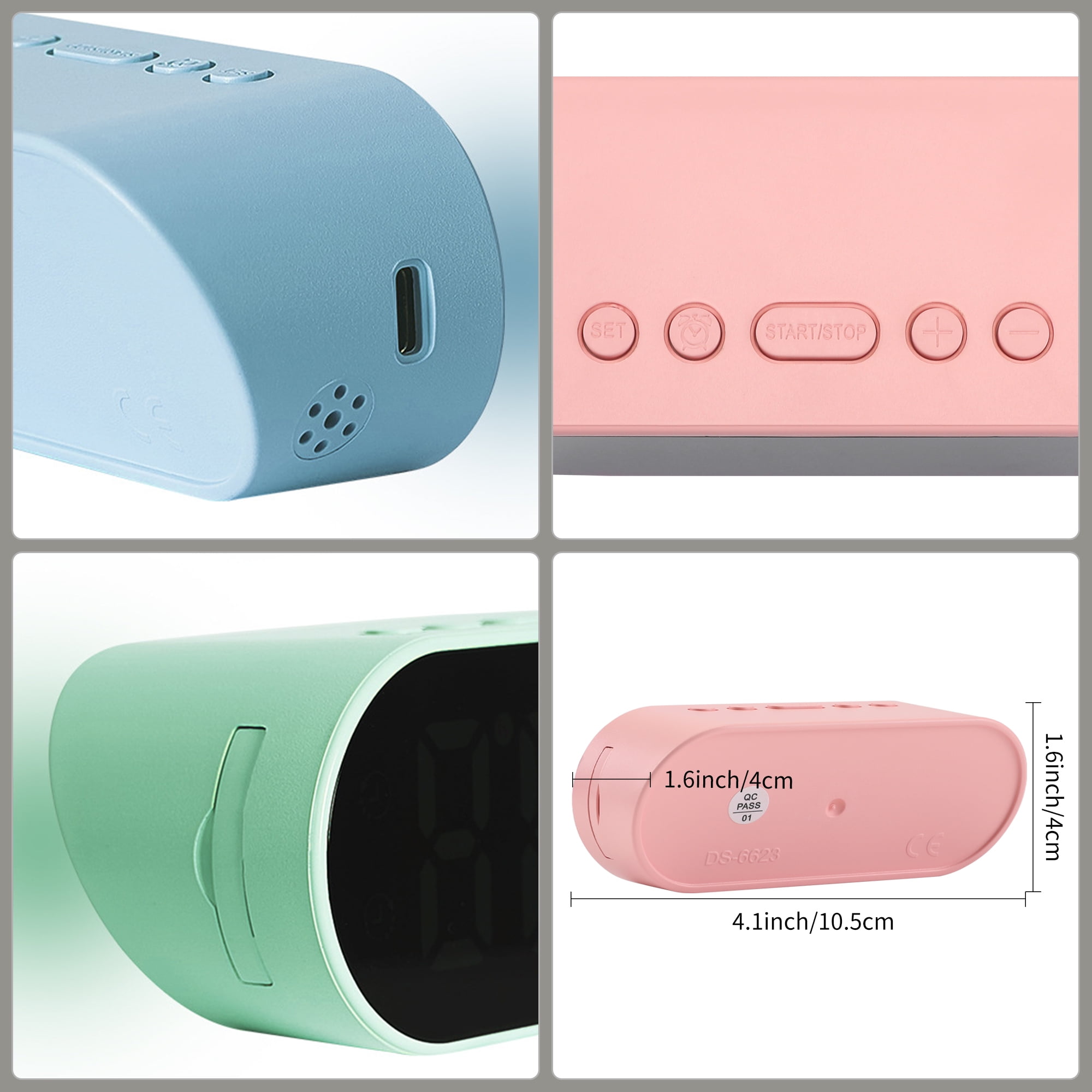 Unique Bargains Adjustable Volume Compact Digital Alarm Clock White 4.1"L x 1.6"W x 1.6"H