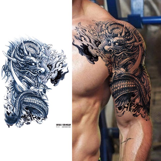 Etiqueta Engomada Del Tatuaje Temporal Impermeable 2pcs tatuajes pegatinas extraíble animal tatuaje temporal para la piel del cuerpo Wdftyju Libre de BPA