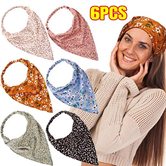 6 Pack Hair Scarves Headband Elastic Boho Bandanas Scarf, Floral Chiffon Head Kerchief for Women Farmhouse Hair Accessories