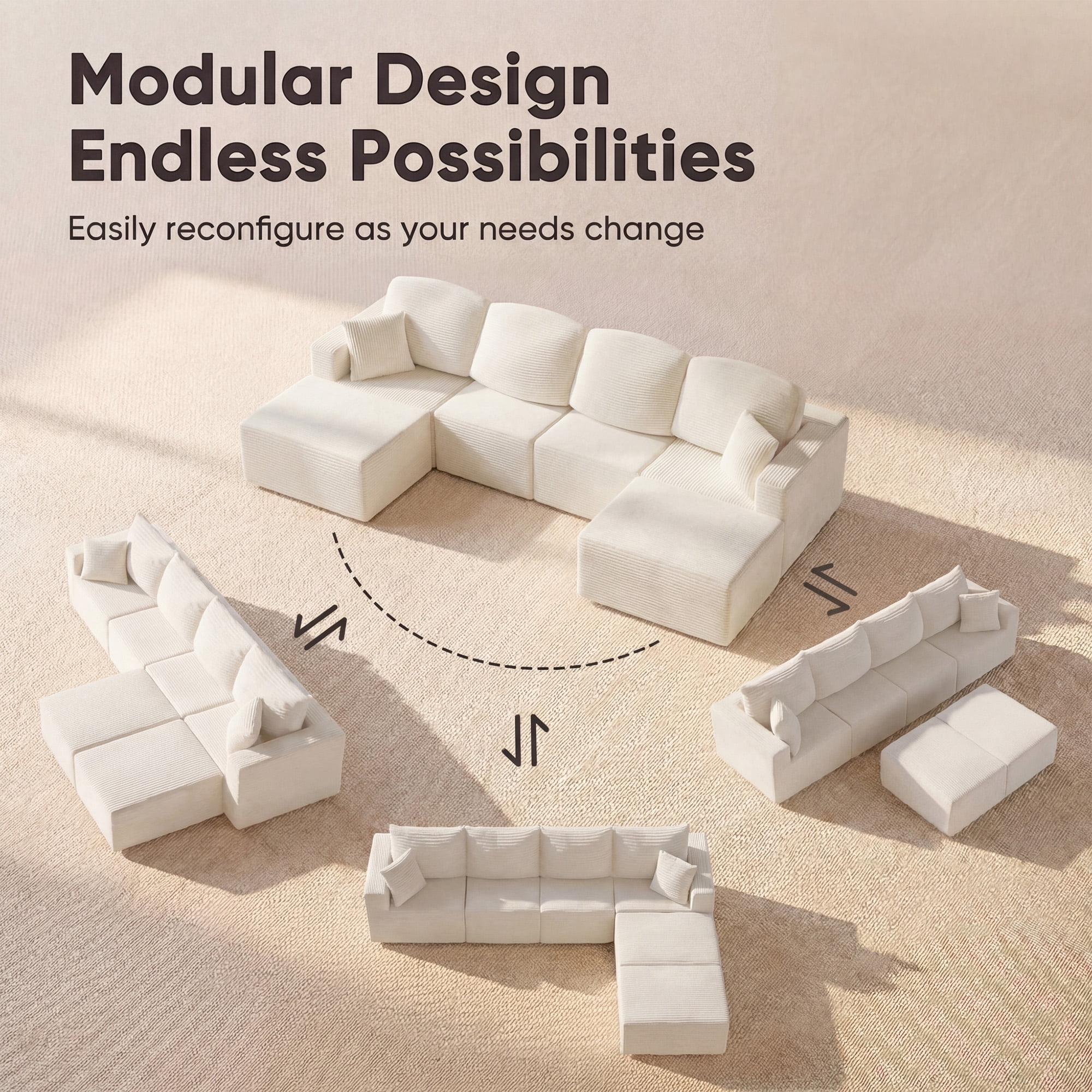 Furmax Modular U-Shaped Sectional Sofa – Tool-Free Assembly Multi-Seat Sofa Set for Living Room, Boneless Design Furniture