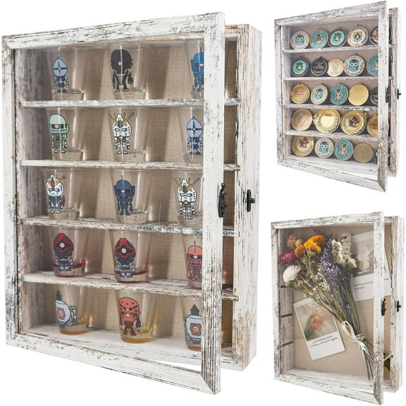 Shadow Box Frame Display Case 11x14 with Removable Shelves, Deep Memory Box Trinket Knick Knack Shelf Cabinet for Collector, Keepsake Coins Military Medals Wedding Flowers White