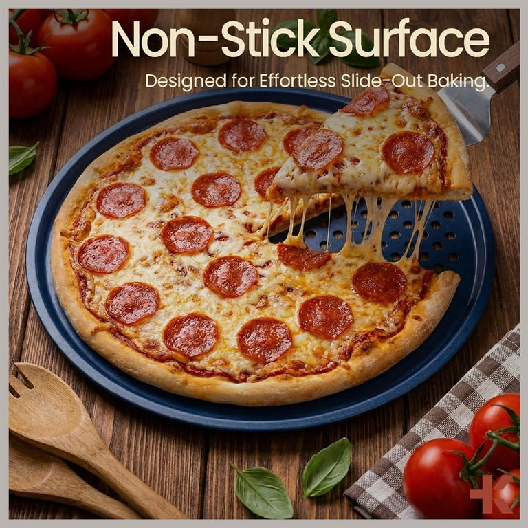 Bakken Round Perforated Pizza Baking Pan, Blue, 13 Inch photo 3