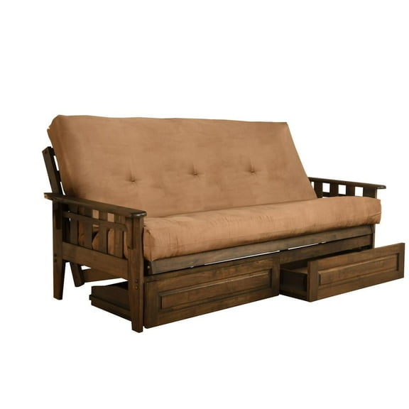 Kodiak Furniture Tucson Frame with Suede Fabric Mattress in Tan/Rustic Walnut