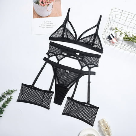 

Clearance Up to 50% off AIEOTT Lingerie for Women Soft Lace Lingerie Set See Through Underwear Floral Lace Underwire Sheer Bra Panty Garter Belt Set Valentines Day Gifts for Women and Loves