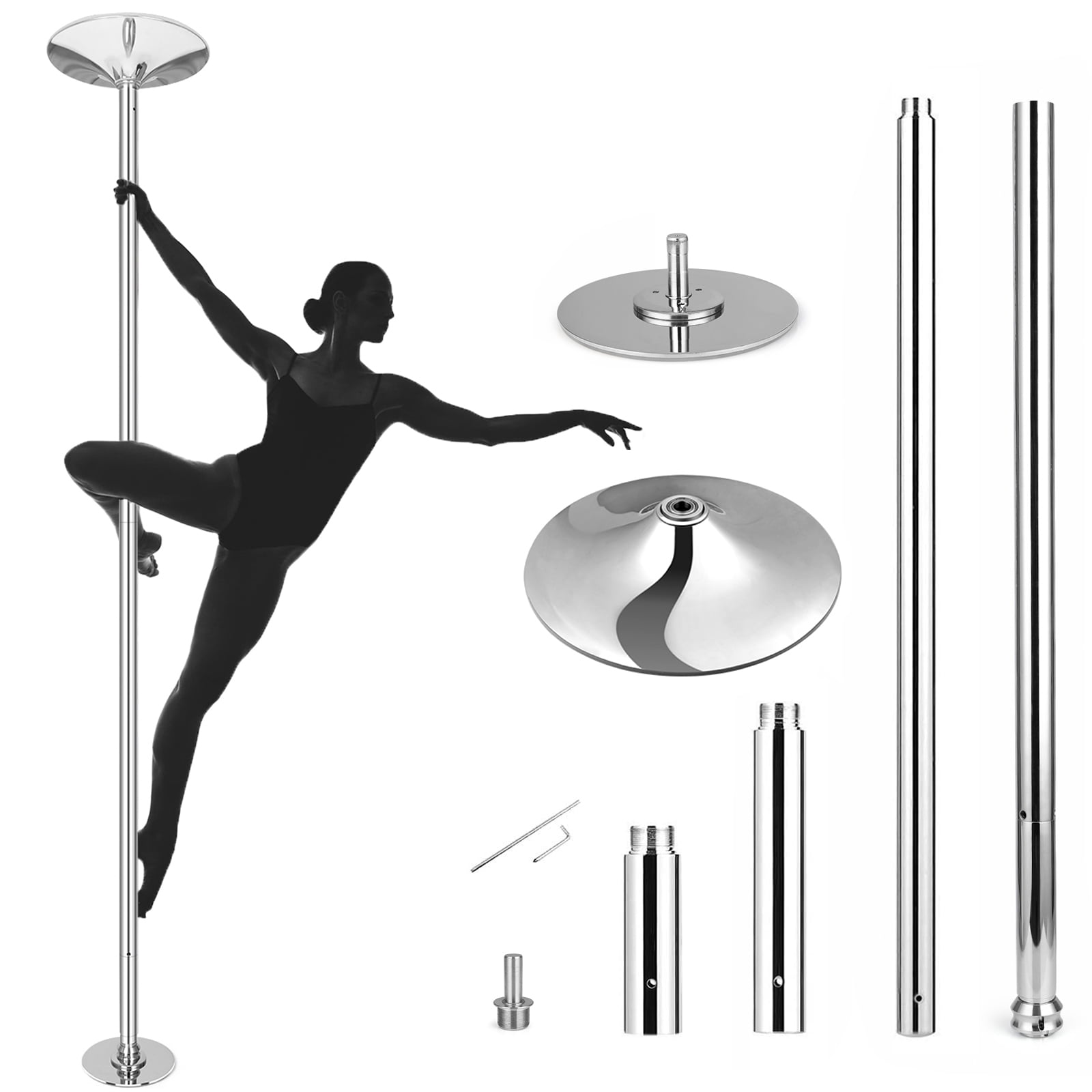 Stripper Strip Set Polished Stainless Steel w/ Flanges 8' Foot Dancer Pole Kit 