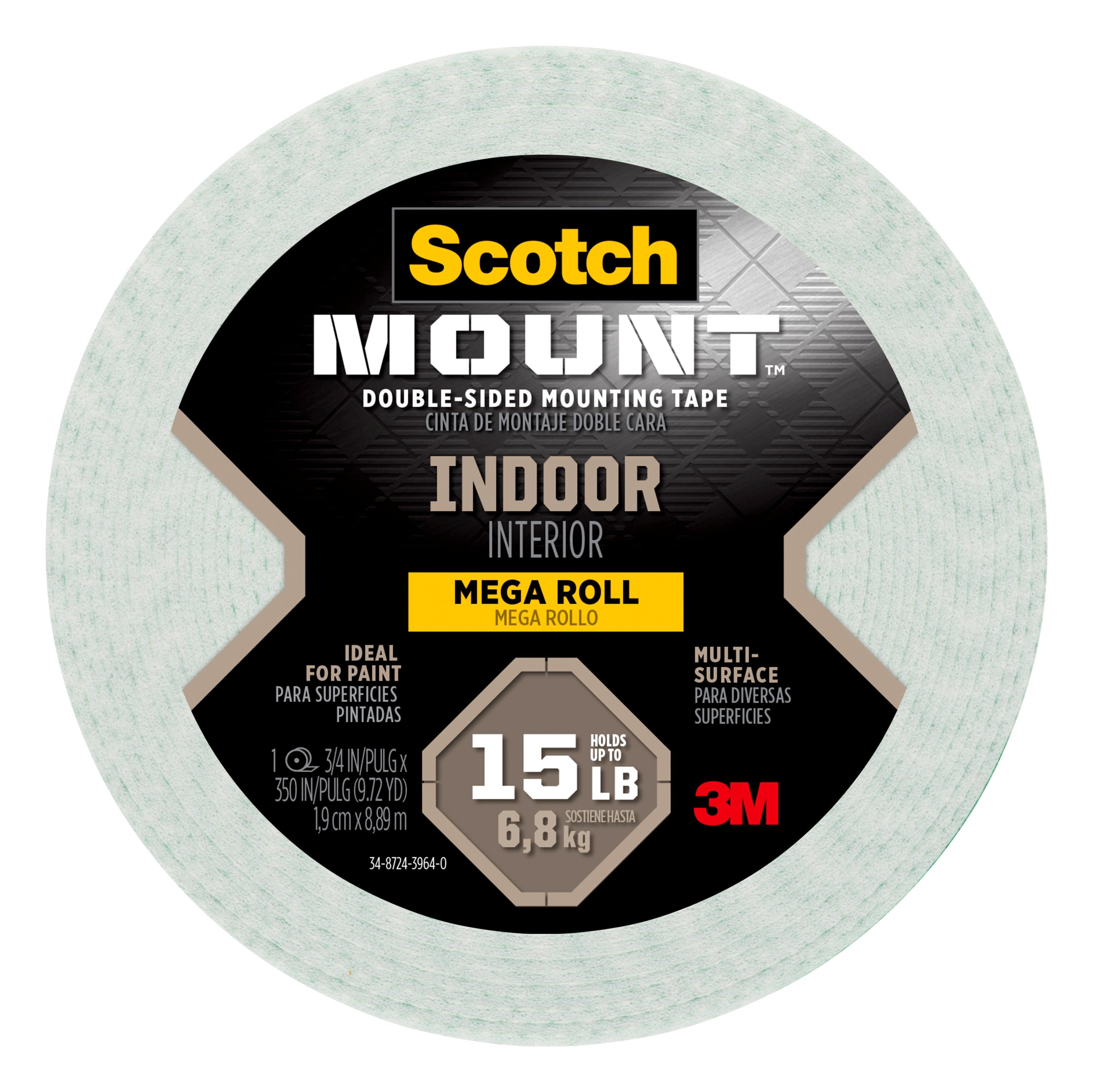Scotch Indoor Double-Sided Mounting Tape, White, 3/4 in x 350 in, 1 Roll