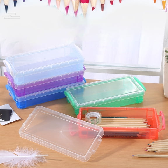 AYktou Colored Transparent Pencil Box, 8.4×4×1.6 Inch Large Capacity Pencil Case Clear Boxes with Snap-Tight Lid, Stackable Stylish Stationery Storage Containers for Pen Craft Office Supplies