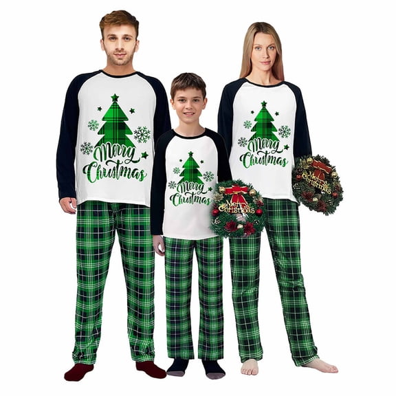 LuLiaMenton Christmas Pajamas, Xmas Tree Print, Green Plaid Matching PJs, Plus Sizes, 2-3T-Kid