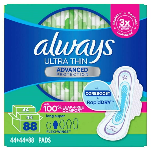 Always Ultra Thin Long Super Pads with Flexi-Wings 88 ct Pack