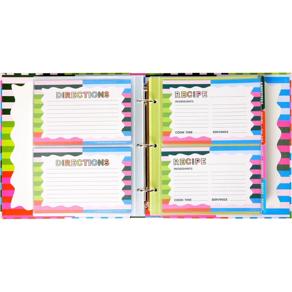 C.R. Gibson Kitchen Recipe Binder and Cards | Bold Stripes
