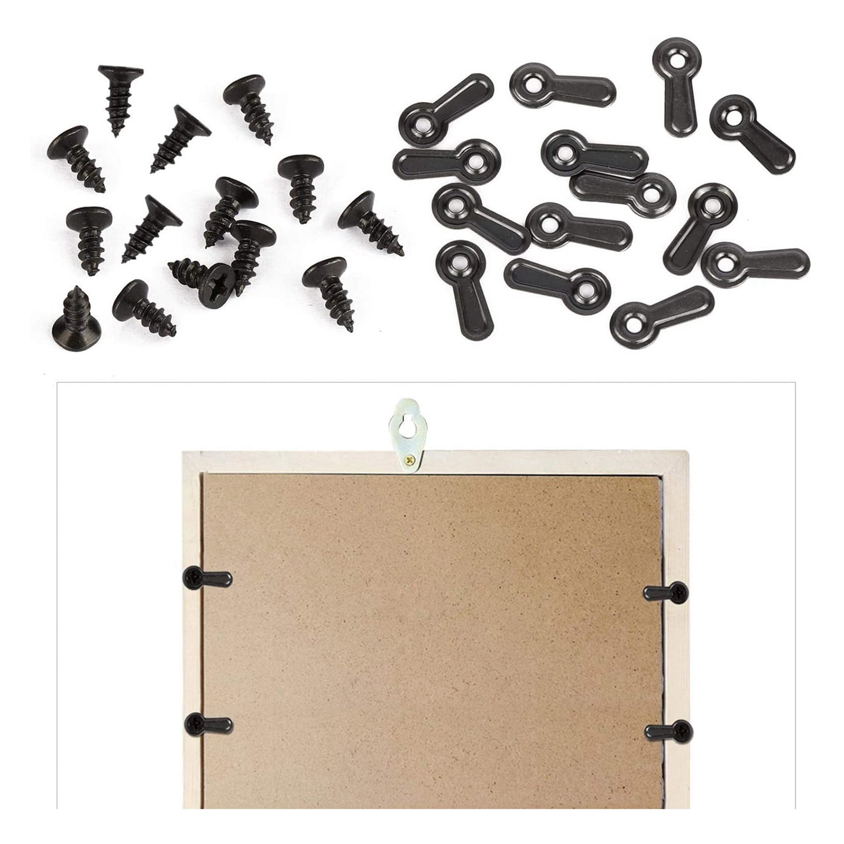 900 Picture Turn Button Fasteners Photo Frame Hardware and 900 Screws for Craft, Hanging, Drawing, Black