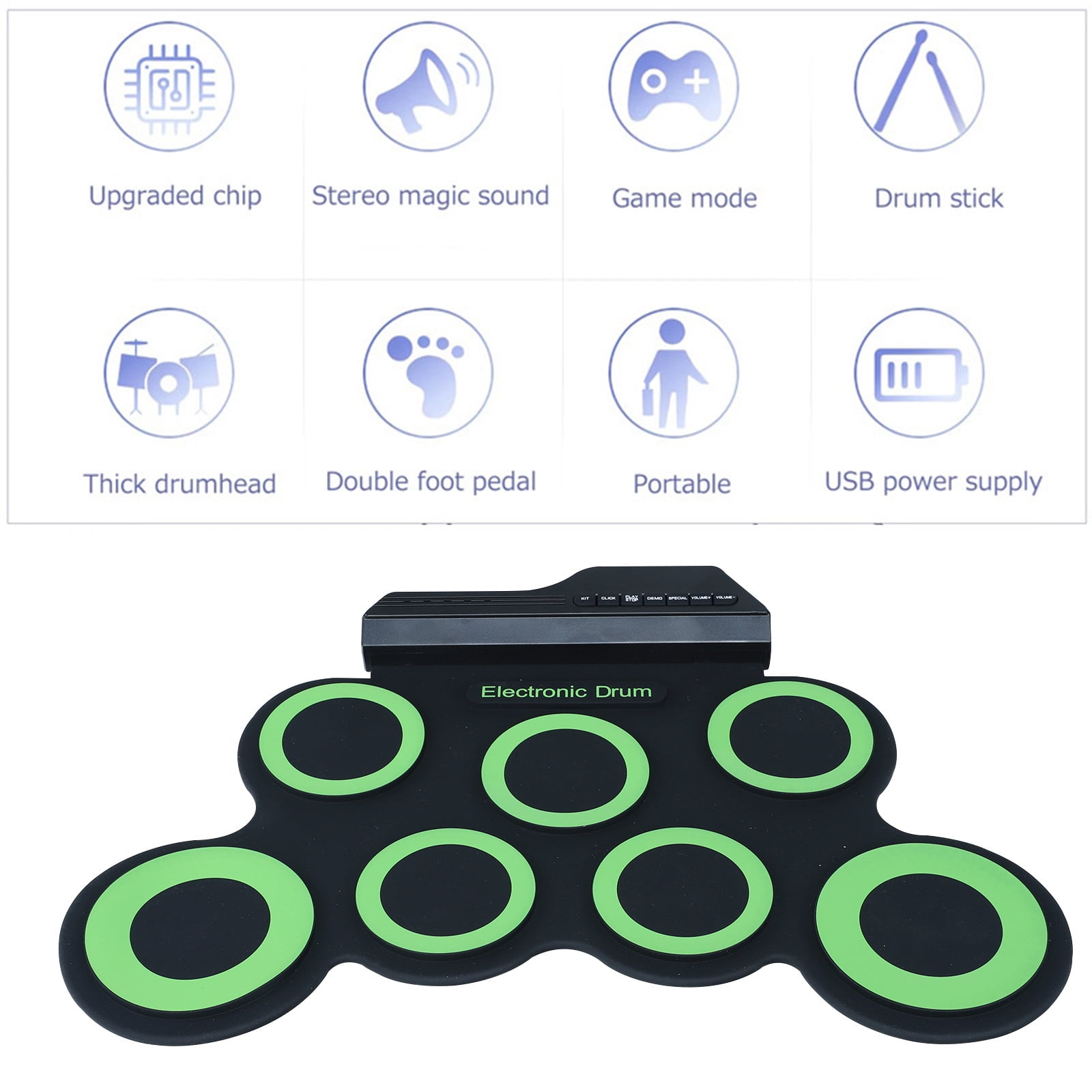karymi Electronic Drum Set, Folding Hand Roll Electronic Drum Roll Up Drum Practice Pad Kit, Drum Pedals Drum Sticks , Great Holiday Birthday Kids Toys