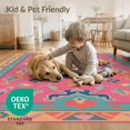 thumbnail image 4 of ODIKA 5'x7' Washable Area Rug Easy Care, Non-Shedding, Pet Friendly, Pink Vibrant Symmetrical Geometric Design Elegant Rectangular with Floral Accents for Small Living Room, Bedroom, 4 of 7