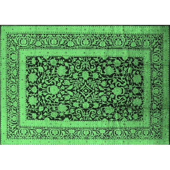 Ahgly Company Indoor Rectangle Oriental Emerald Green Industrial Area Rugs, 5' x 7'