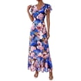 thumbnail image 4 of PRETTYGARDEN Womens Summer Floral Maxi Dresses Spring Short Sleeve Ruffle V Neck Flowy Boho Long Beach Vacation Sundress, 4 of 8