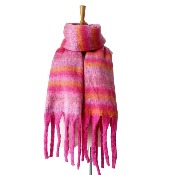 Bufanda cálida de invierno para mujer, chal largo, bufandas grandes, bufanda de rayas con flecos, bufandas gruesas para clima frío, bufandas de color