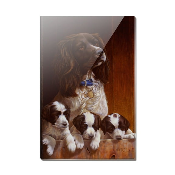 English Springer Spaniel Mother Puppies in Barn Rectangle Acrylic Fridge Refrigerator Magnet