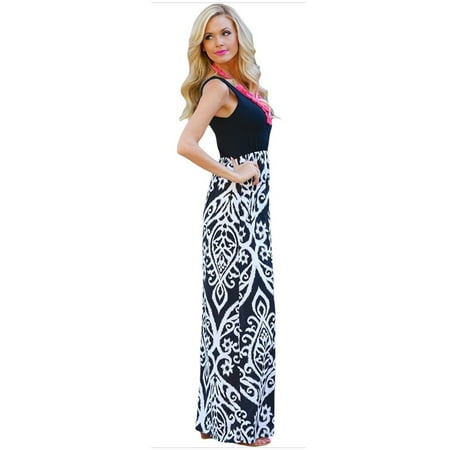 - High Waist Women Sleeveless Print Summer Long Maxi Dress