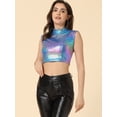 thumbnail image 4 of Top corto Allegra K metálico para Mujer camisetas Sin Mangas holográficas brillantes fiesta Color Plata Azul L, 4 of 6
