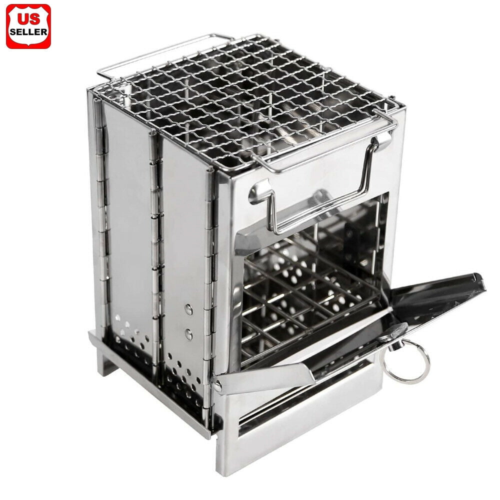 Outdoor Camping Stainless Steel Folding Wood Stove Portable Picnic Stove Silver 