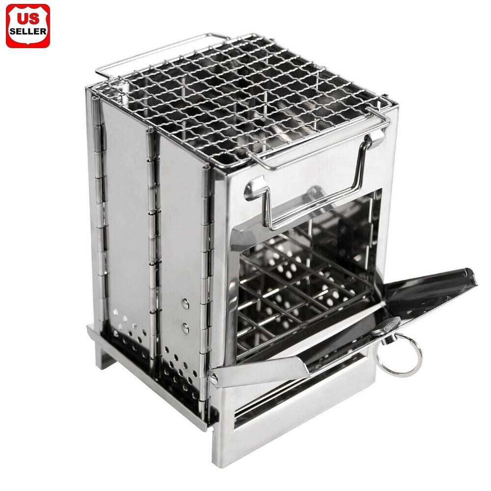 Camping Stove Portable Stainless Steel Backpacking Stove, Folding  Lightweight Wood Burning Stove for Outdoor Survival Cooking Picnic Hunting,  Mini BBQ Grill with Carry Bag - Walmart.com