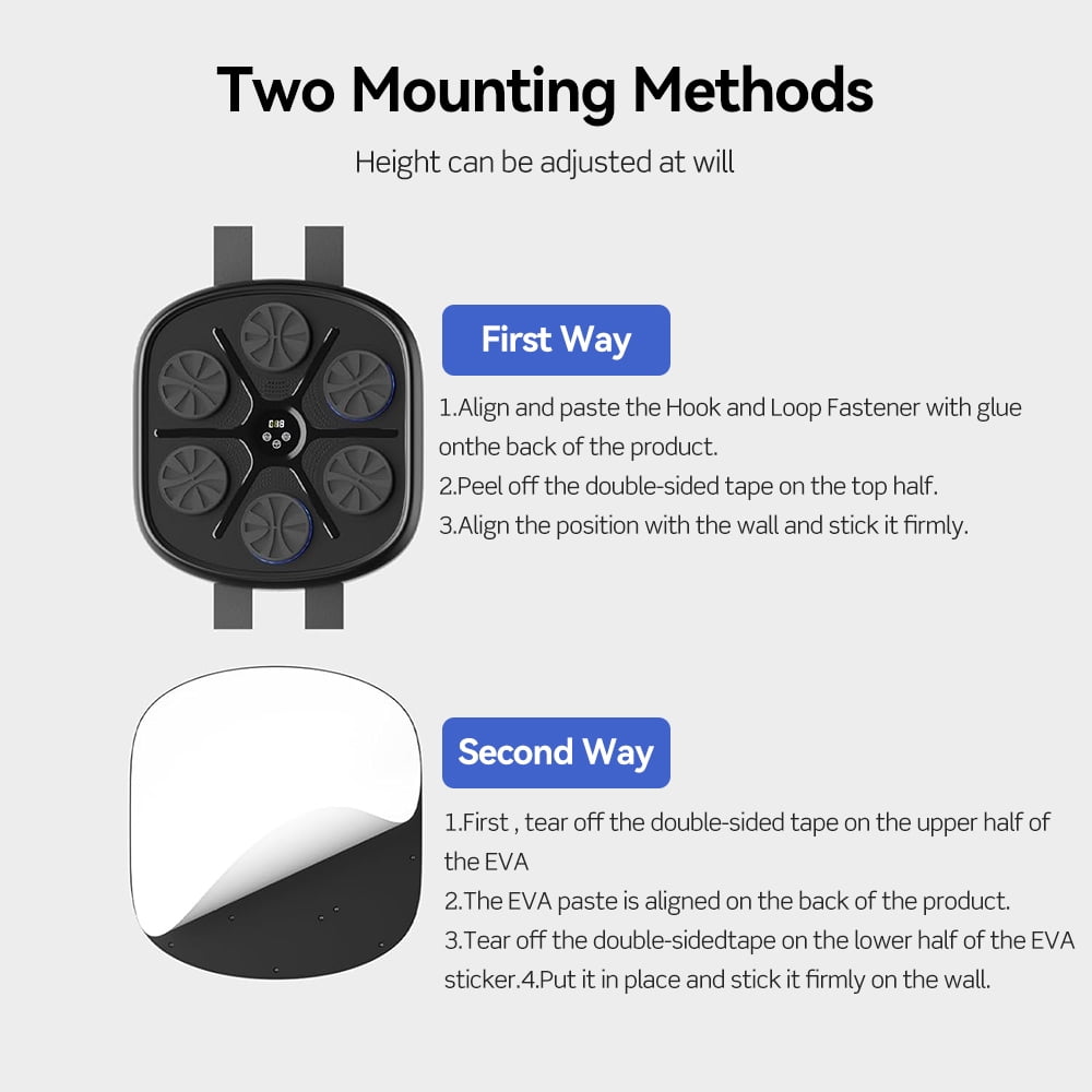 Smart Music Boxing Machine - Bluetooth Speaker, LED Light Effects, 9 Workout Modes, Velcro/Nano-adhesive Installation, Durable ABS/PU Target for Home Gym Fitness & Stress Relief
