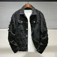 thumbnail image 5 of Stylish Jean Jacket  Ripped Hole Korean Style Denim Coat  Pure Color Single Breasted Coat, 5 of 7