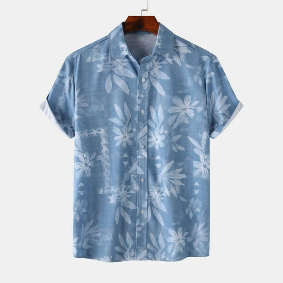 lcziwo Mens Short Sleeve Floral Shirts Tropical,2024 Hawaiian Shirts for Men Button Down Tropical Summer Beach Aloha Shirt Clearance Sale,Blue S