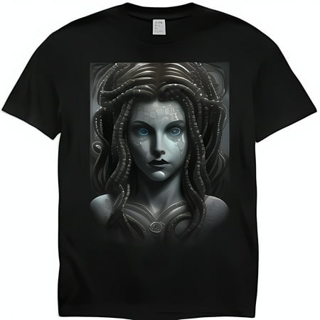 Design Black T-Shirt with Blue Eyes and Silver Jewelry Unique T-Shirtntacle Headpiece Styleish and Bold T-Shirt