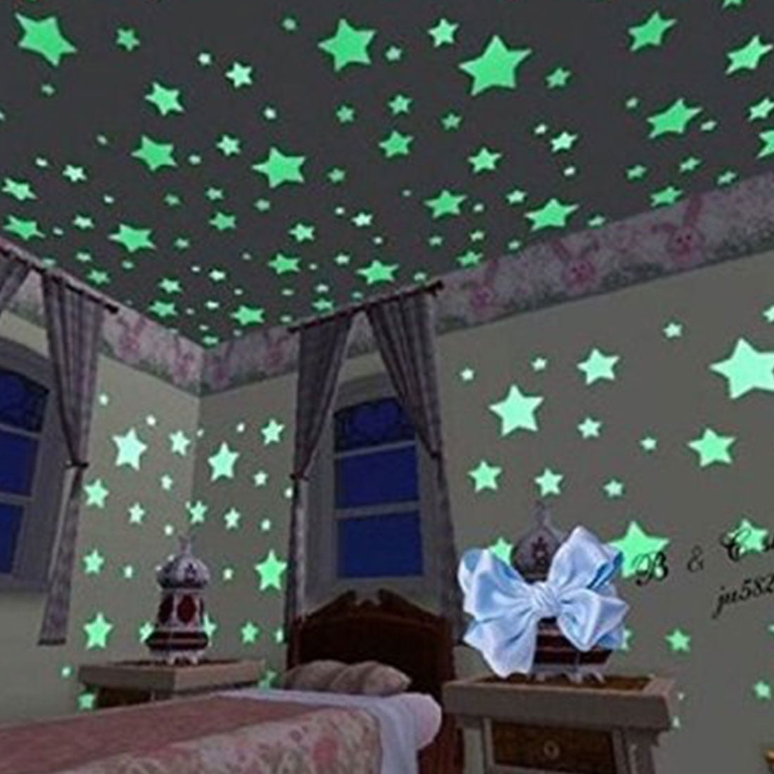 Room Pvc Star Shaped Decoration Glow In The Dark Wall Sticker Decal Room Pvc Star Shaped Decoration Glow In The Dark Wall Sticker Decal Cyan 100 Pcs
