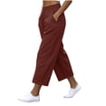 thumbnail image 4 of Womens Pants with Pockets 100% Cotton Elastic Waist Relaxed Fit Loose Casual Pants, 4 of 8