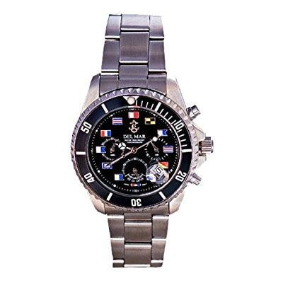 del mar 50213 mens nautical flag dial miyota chronograph movement watch - black