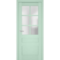 Interior Solid French Pre-Hung Door Frosted Glass | Veregio 7339 Oliva | Single Regular Panel Frame Trims Handle | Bathroom Bedroom Sturdy Doors -18" x 84"