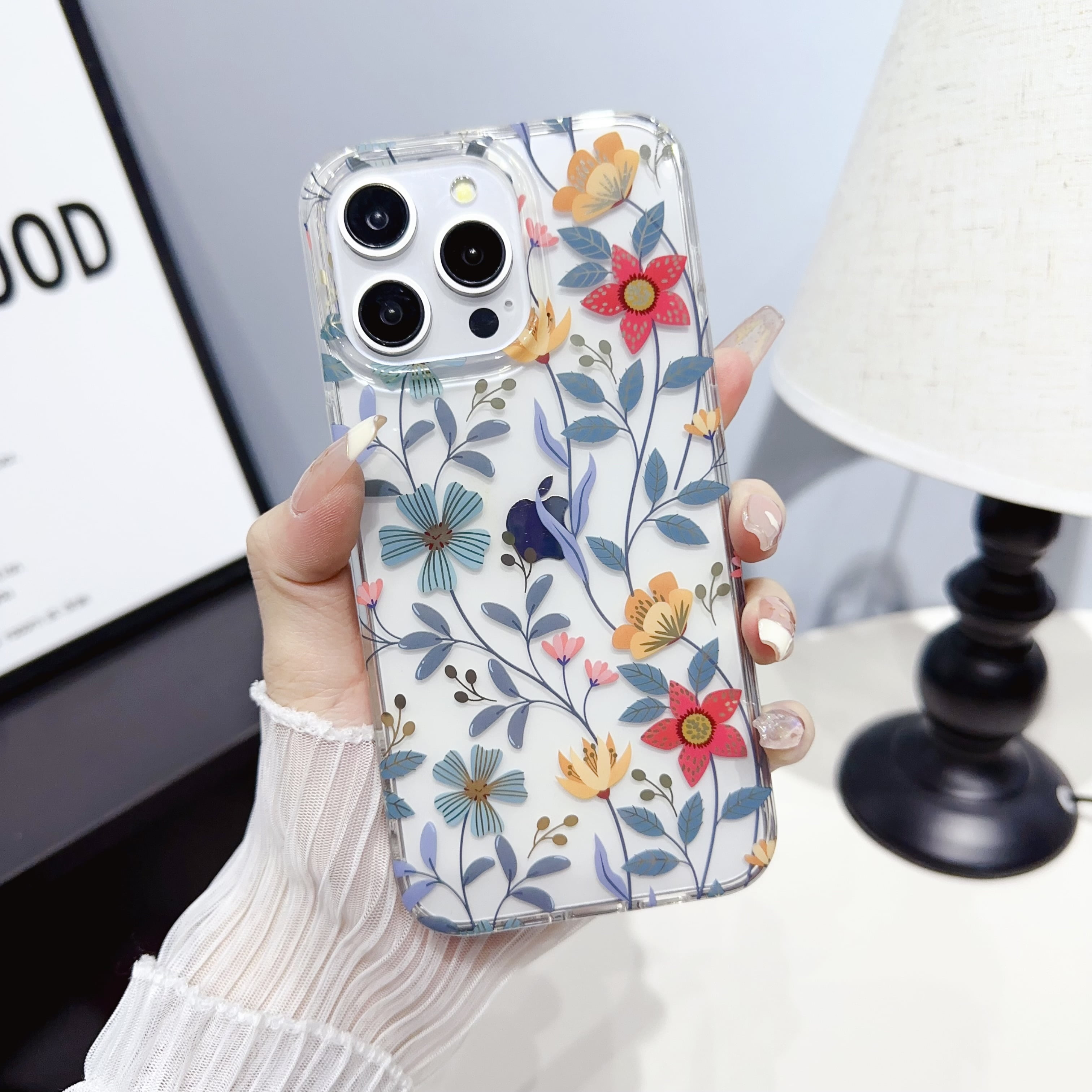 モダンかわいい13 for iPhone 13 Case Clear Flower Floral Women Girl Cute Phone Case