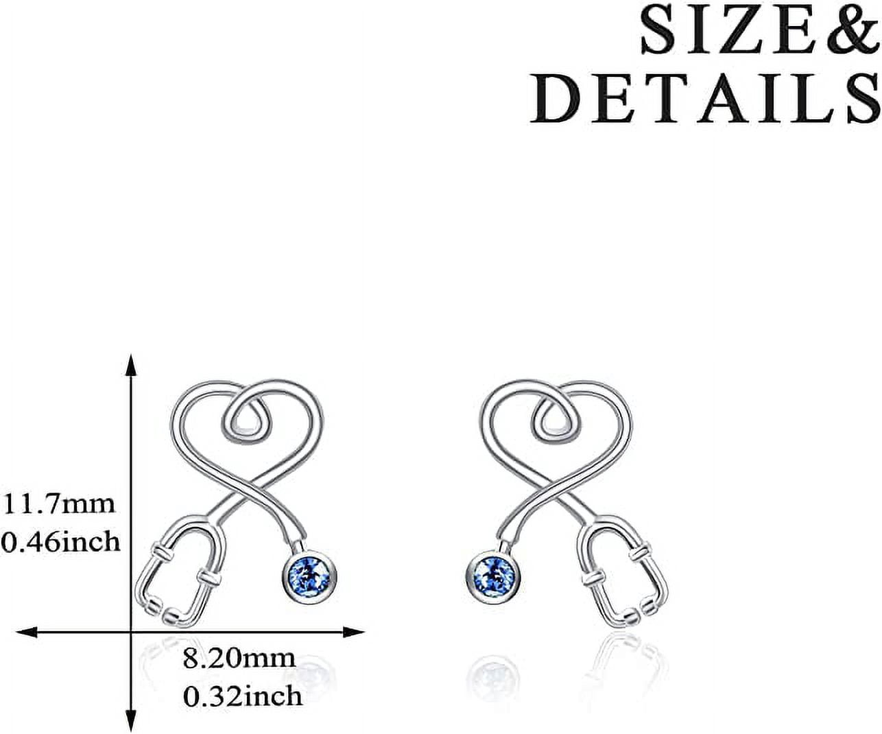 AOBOCO Nurse Day Gifts Sterling Silver Stethoscope Earrings Simulated Birthstone Crystals, Fine Jewelry Gifts for Nurse Doctor RN Medical Student