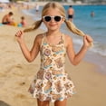 thumbnail image 3 of COEQINE Girls One Piece Bathing Suit with Skirt Bottom, Scoop Neck Tankini Style Pretty Swim Dress Beach Swimwear for Girls 6-7 Years, Machine Washable, Capybara Orange, 3 of 8