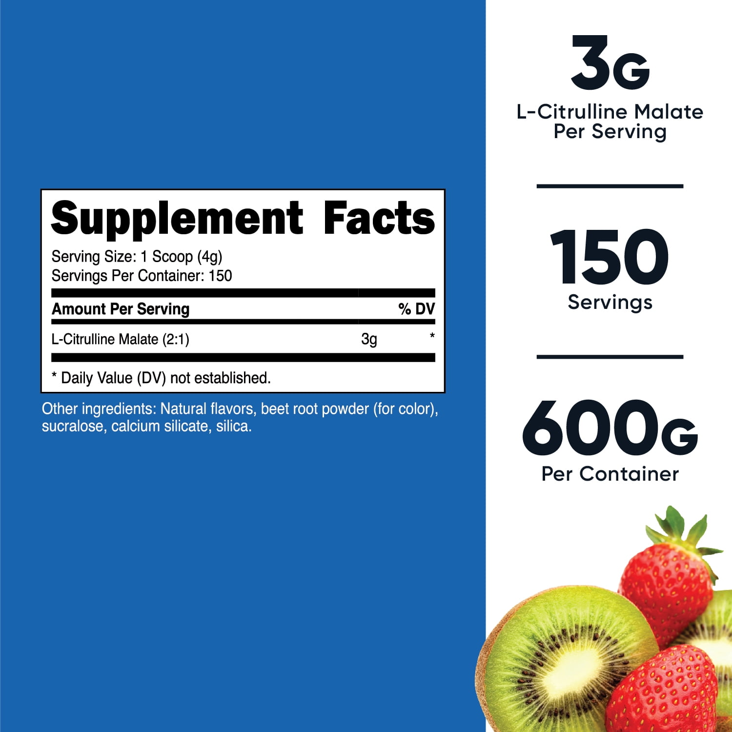 Nutricost L-Citrulline Malate 2:1 Powder 600 Grams (Strawberry Kiwi)- Pre-Workout Supplement