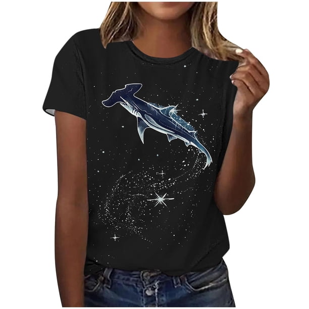 Tops de Ajuste Suelto para las Mujeres Sudadera Casual Impresa Manga Corta Cuello Redondo Superior, Poliéster