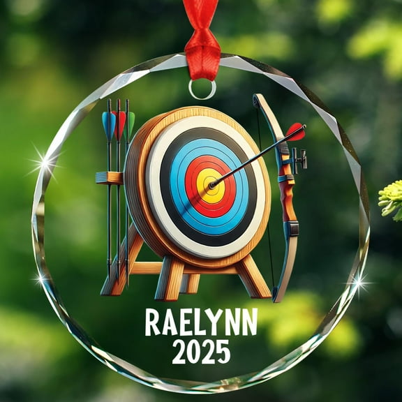Unique Archery Glass Christmas Ornament 2025, Personalized Christmas Tree Ornament Gift for Sport Archery Hunter, Customized Year & Name Archerys Lover Keepsake Glass Ornaments Gift for Anniversary