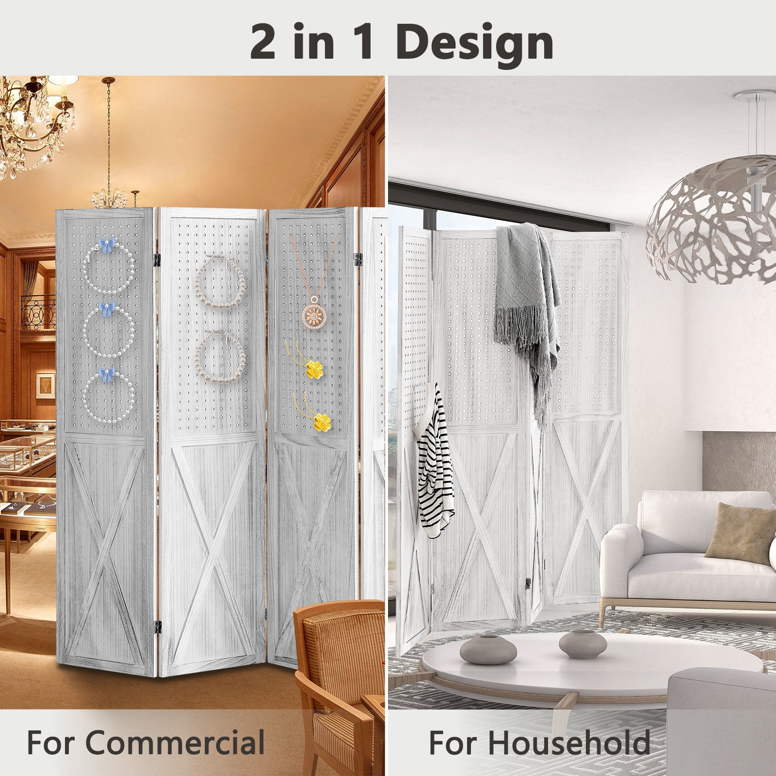 Aletheiawu 4 Panel Wood Room Divider, Folding Privacy Screens,No Installation Required, White