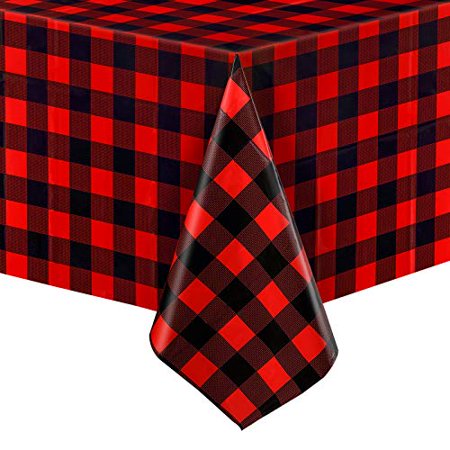 

3 Pieces Table Cover Plastic Rectangle Buffalo Check Picnic Tablecloth Holiday Cottage Decorations for Christmas Party Favors Supplies 51 x 71 Inch (Plaid Pattern Red and Black)